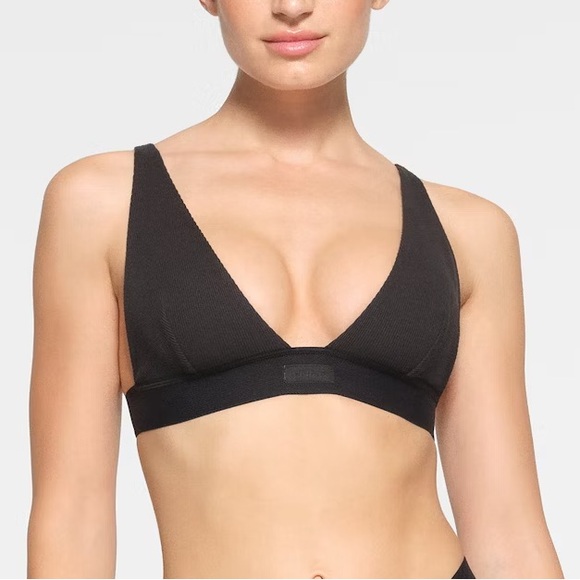 Skims COTTON RIB PLUNGE BRALETTE in Soot - NWT - XXS - Picture 1 of 6